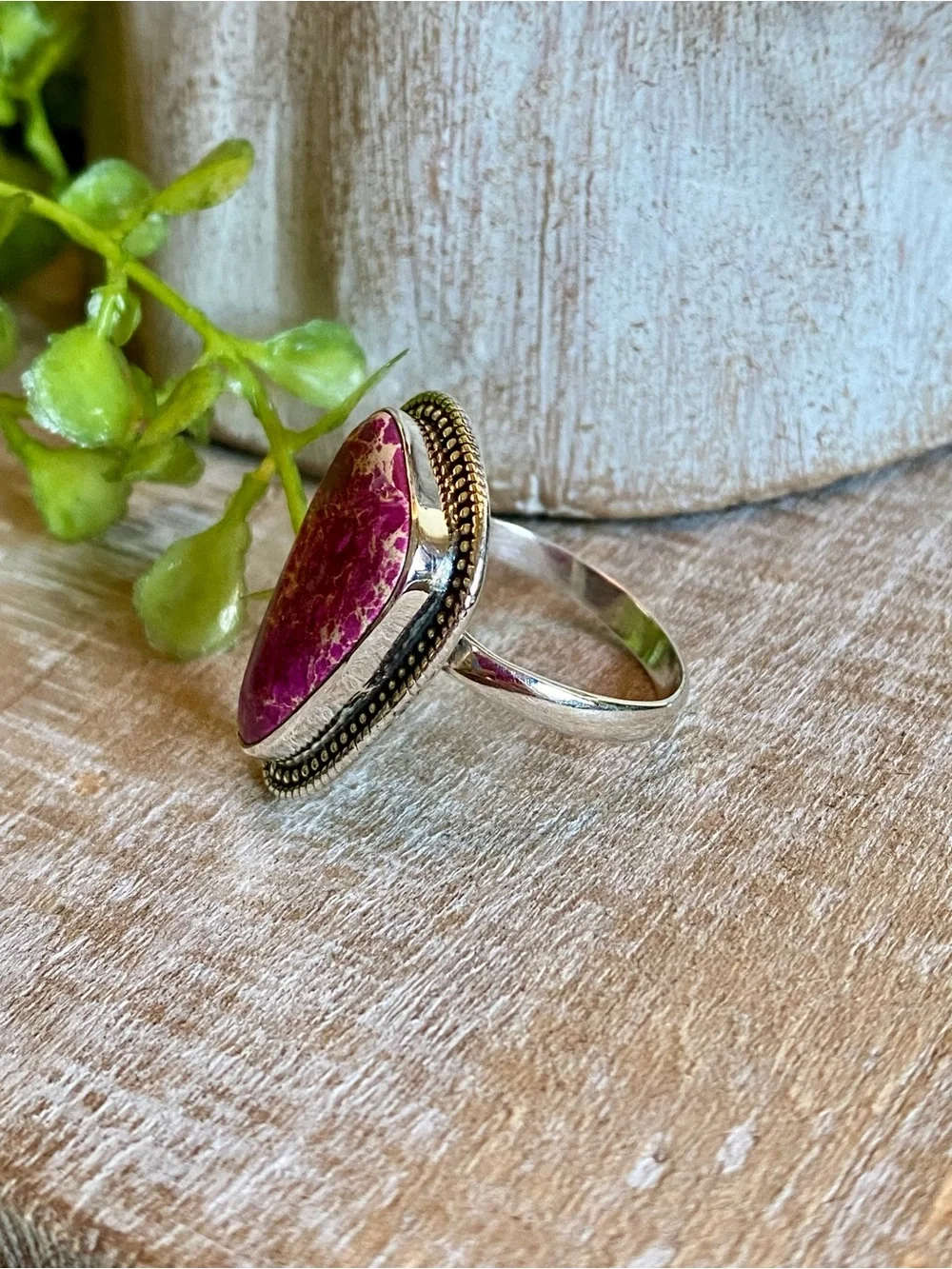 Pink Sea Sediment Jasper ring 925 sterling silver southwestern boho size 8.5